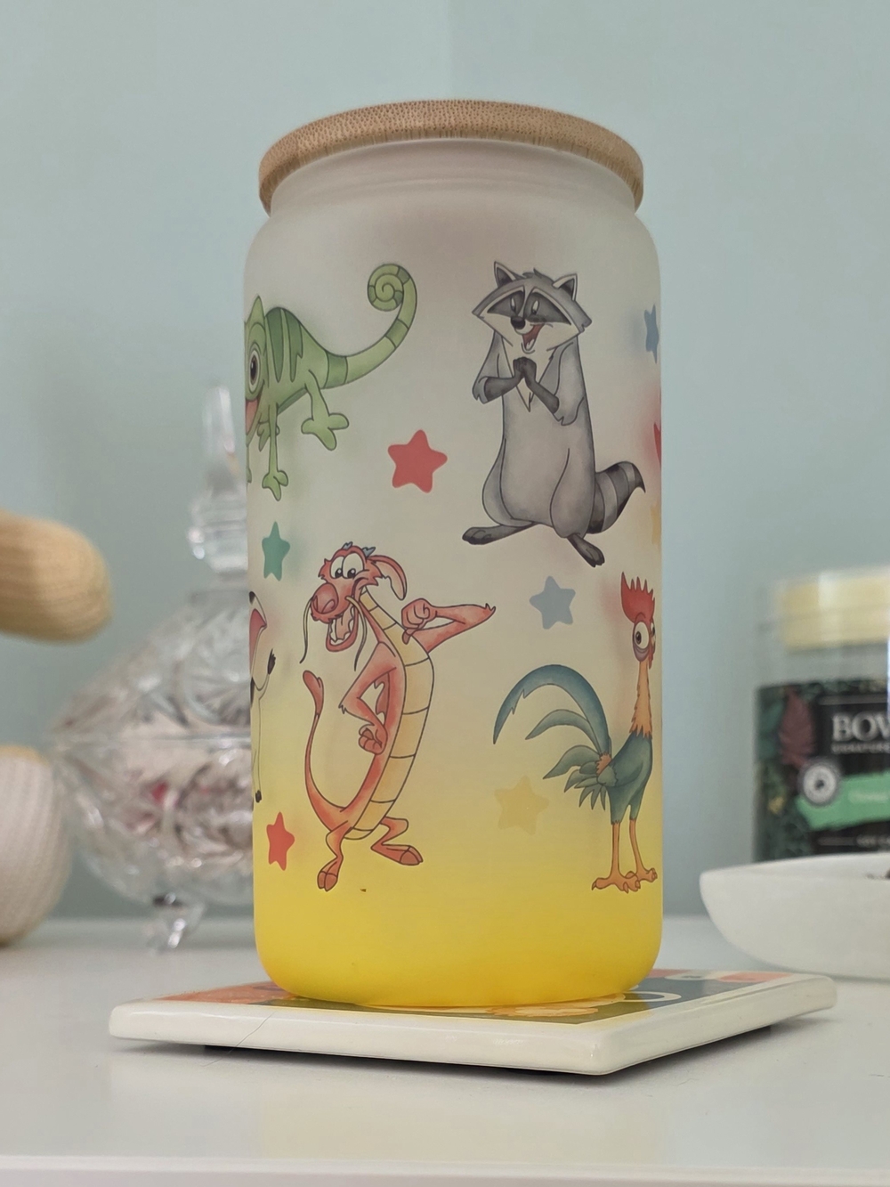 16oz Glass Tumbler With Yellow Base Themed Disney